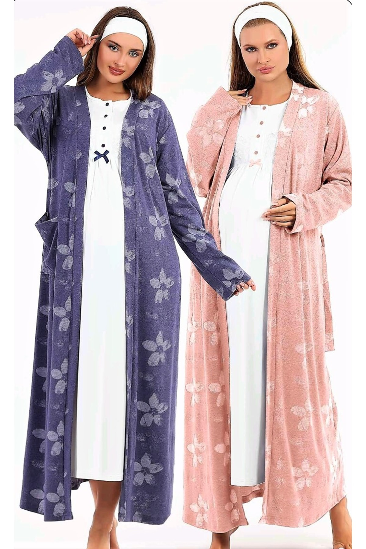 Baha Sabahlıklı Loğusa Gecelik Takımı İndigo.Yeni Sezon