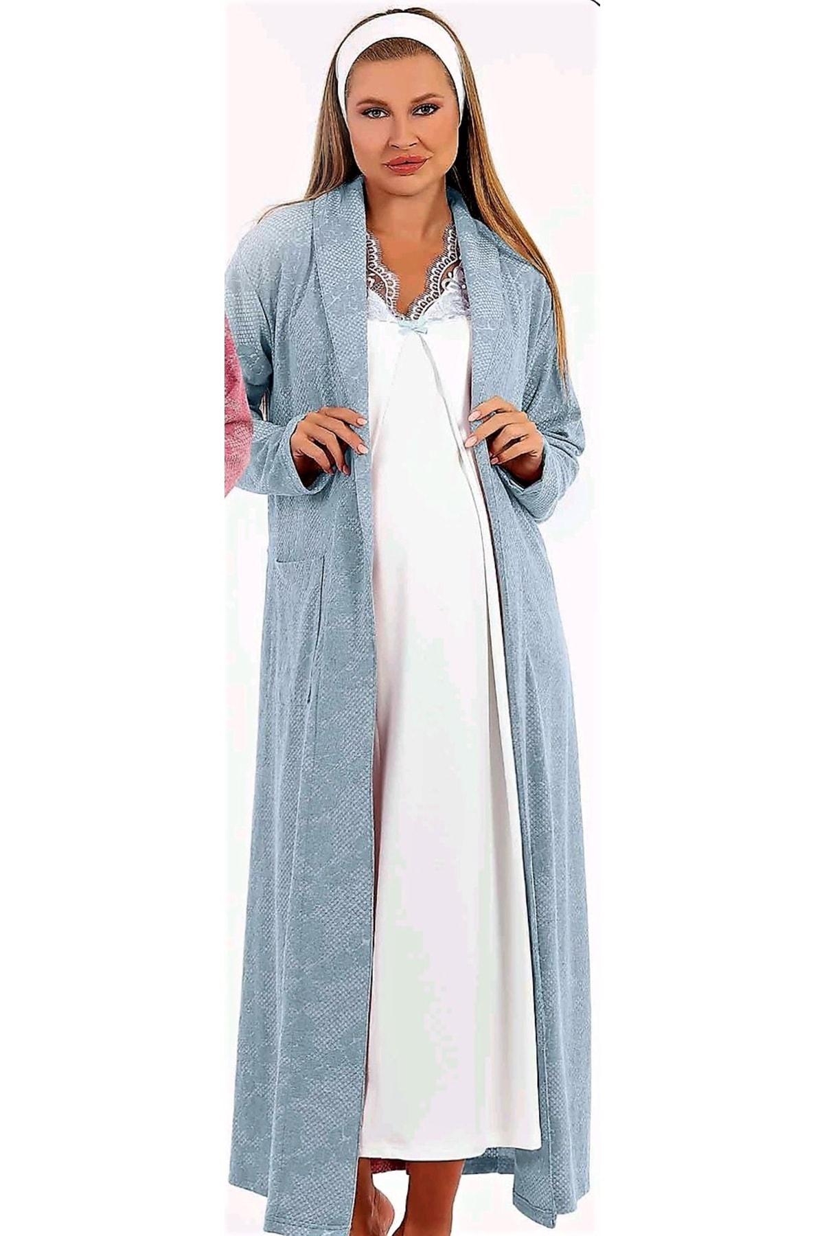 Baha Sabahlıklı Loğusa Gecelik Takımı Mavi.Yeni Sezon