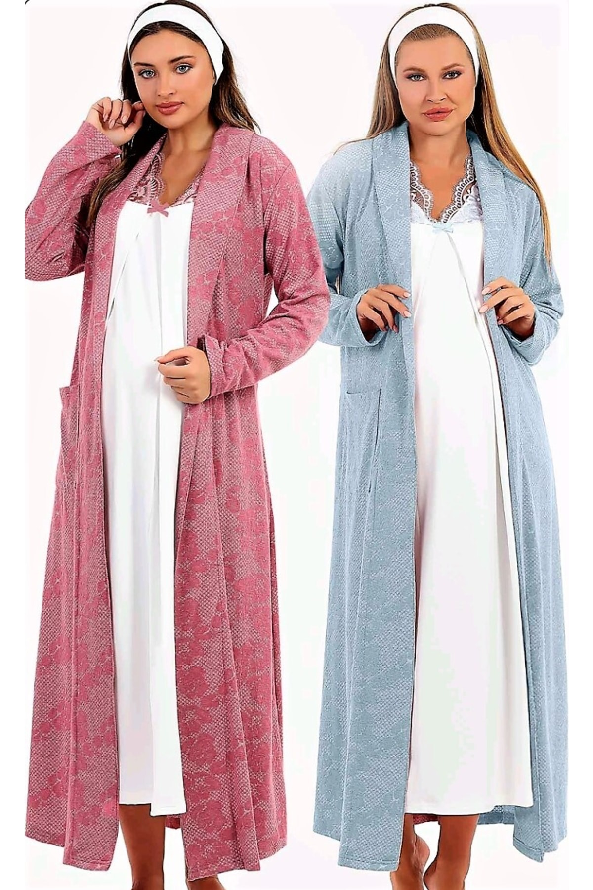 Baha Sabahlıklı Loğusa Gecelik Takımı Mavi.Yeni Sezon