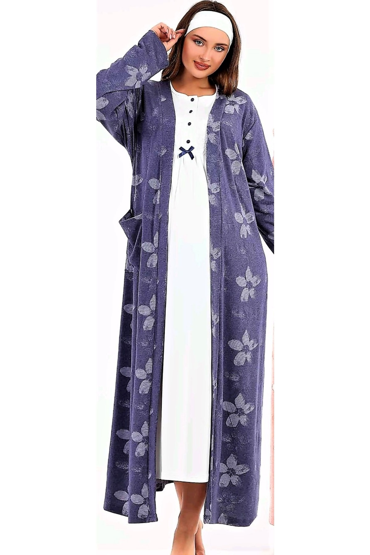 Baha Sabahlıklı Loğusa Gecelik Takımı İndigo.Yeni Sezon