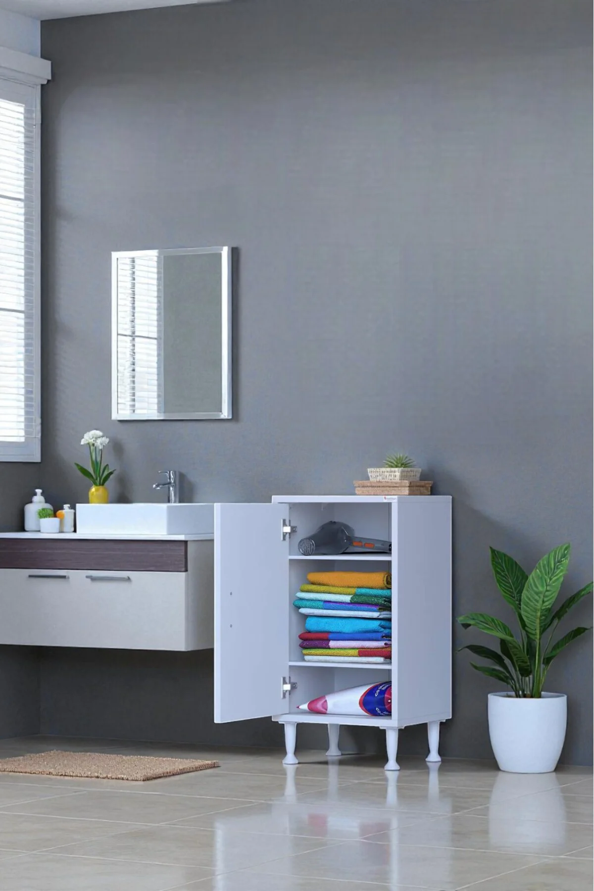 Sabir 35 cm 2 Raflı Beyaz Banyo Mutfak Dolabı 3 Bölmeli Çok Amaçl Sabir 35 cm 2 Raflı Beyaz Banyo Mutfak Dolabı 3 Bölmeli Çok Amaçl