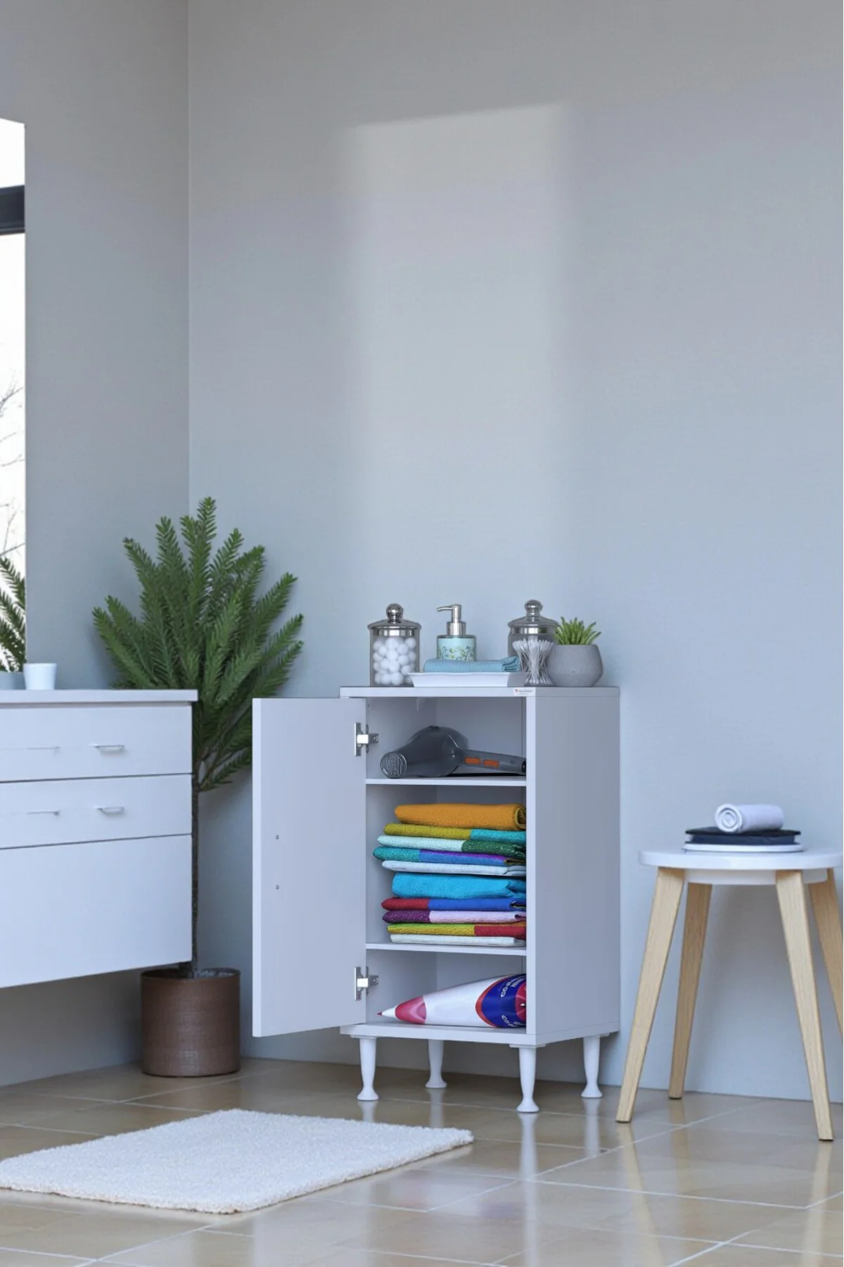 Sabir 40 cm 2 Raflı Beyaz Banyo Mutfak Dolabı 3 Bölmeli Çok Amaçl Sabir 40 cm 2 Raflı Beyaz Banyo Mutfak Dolabı 3 Bölmeli Çok Amaçl
