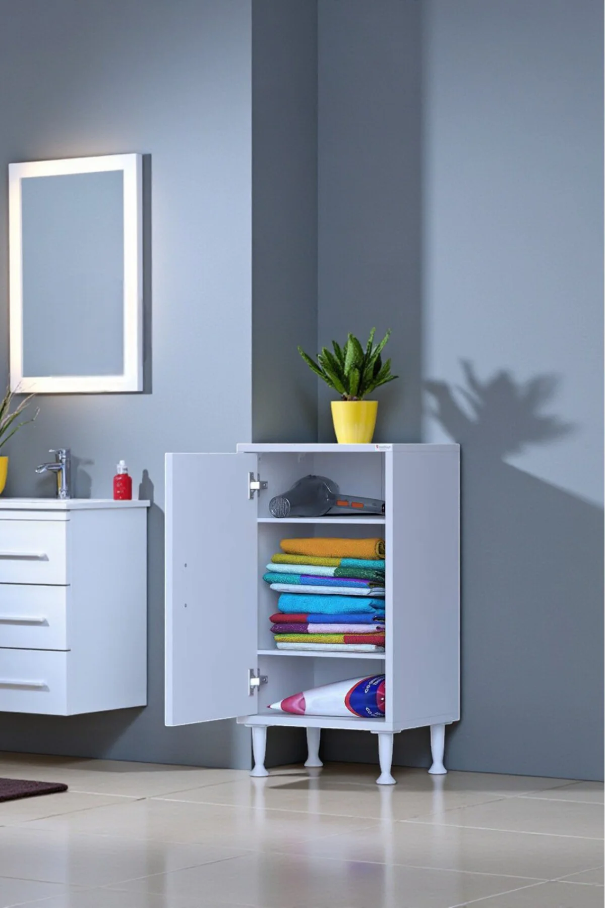 Sabir 45 cm 2 Raflı Beyaz Banyo Mutfak Dolabı 3 Bölmeli Çok Amaçl Sabir 45 cm 2 Raflı Beyaz Banyo Mutfak Dolabı 3 Bölmeli Çok Amaçl
