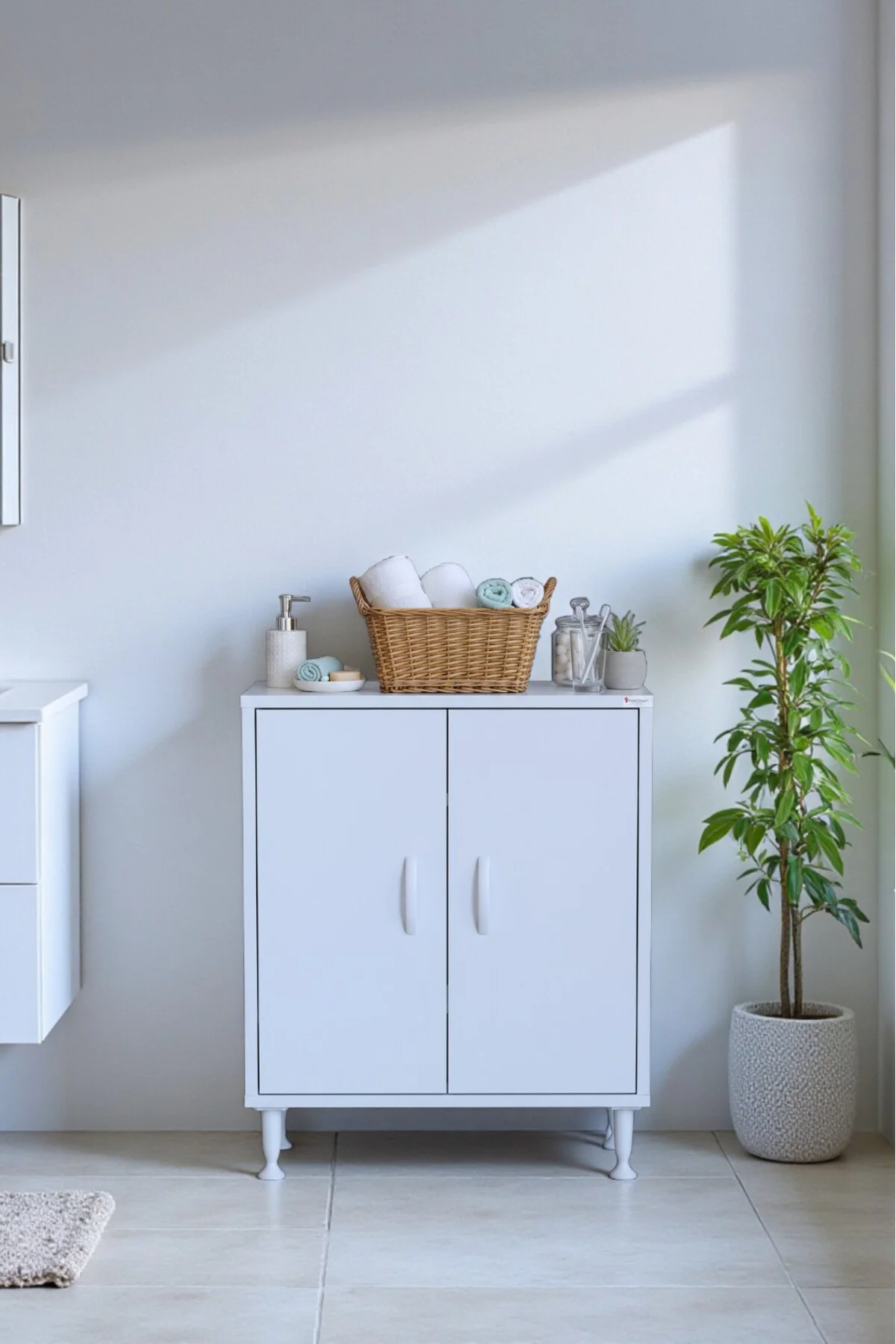 Sabir 55 cm 2 Raflı Beyaz Banyo Mutfak Dolabı 3 Bölmeli Çok Amaçl