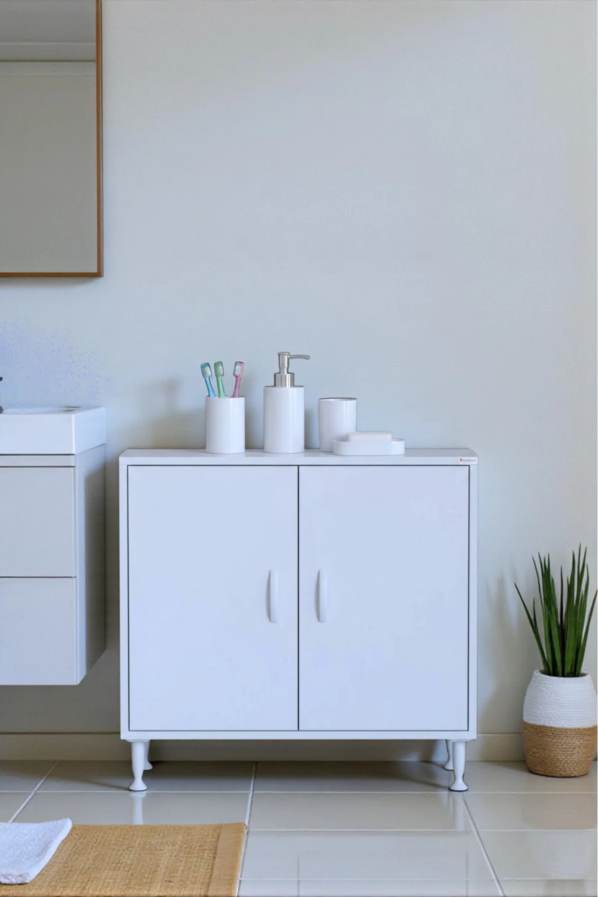 Sabir 70 cm 2 Raflı Beyaz Banyo Mutfak Dolabı 3 Bölmeli Çok Amaçl