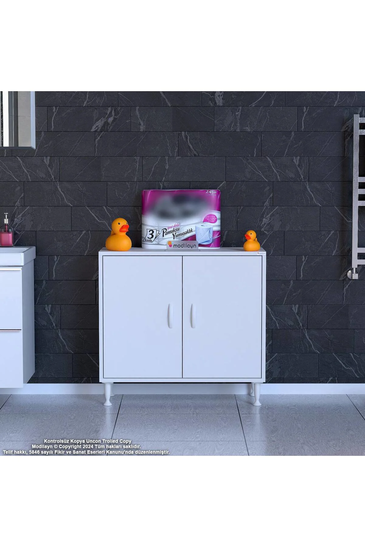Sabir 75 cm 2 Raflı Beyaz Banyo Mutfak Dolabı 3 Bölmeli Çok Amaçl