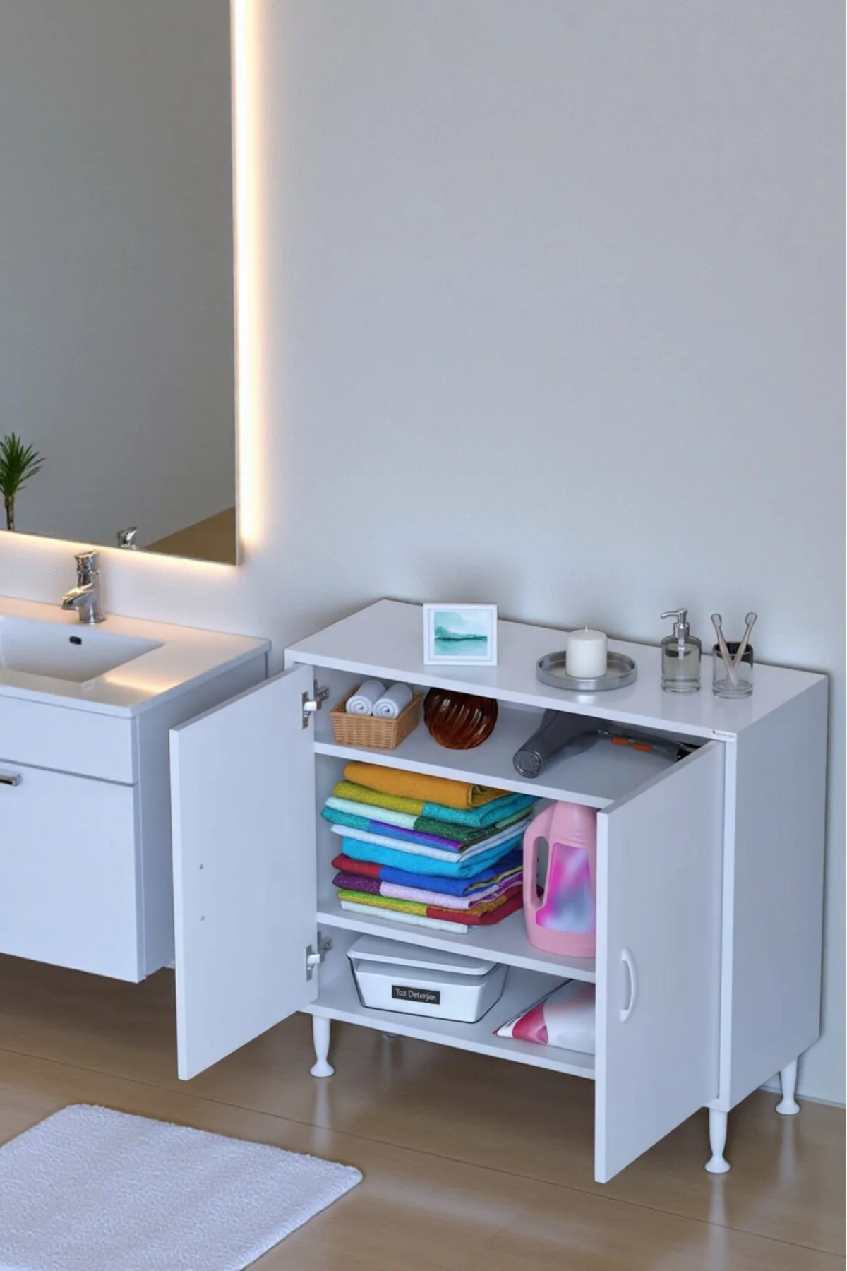 Sabir 80 cm 2 Raflı Beyaz Banyo Mutfak Dolabı 3 Bölmeli Çok Amaçl