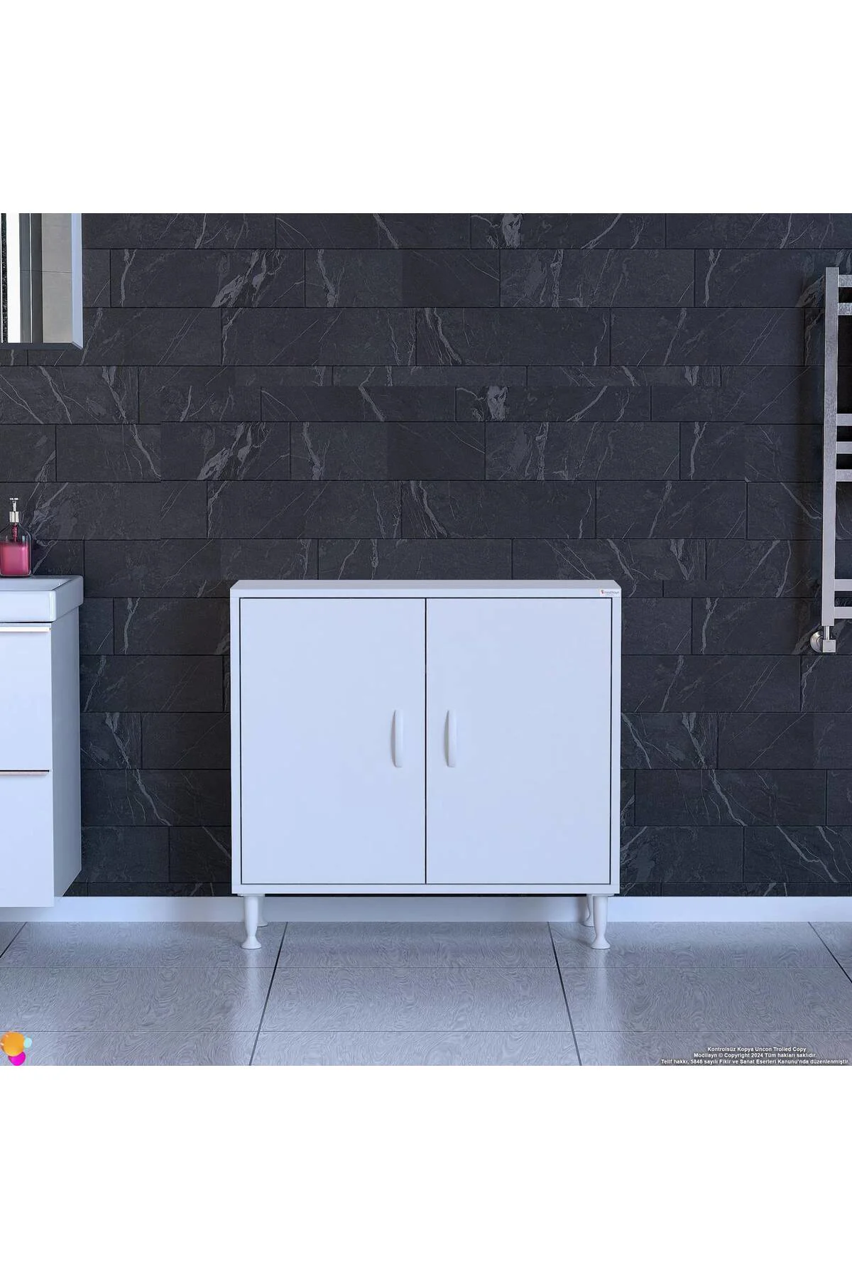 Sabir 80 cm 2 Raflı Beyaz Banyo Mutfak Dolabı 3 Bölmeli Çok Amaçl