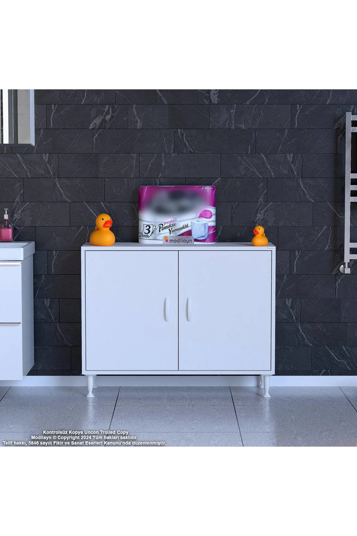 Sabir 90 cm 2 Raflı Beyaz Banyo Mutfak Dolabı 3 Bölmeli Çok Amaçl