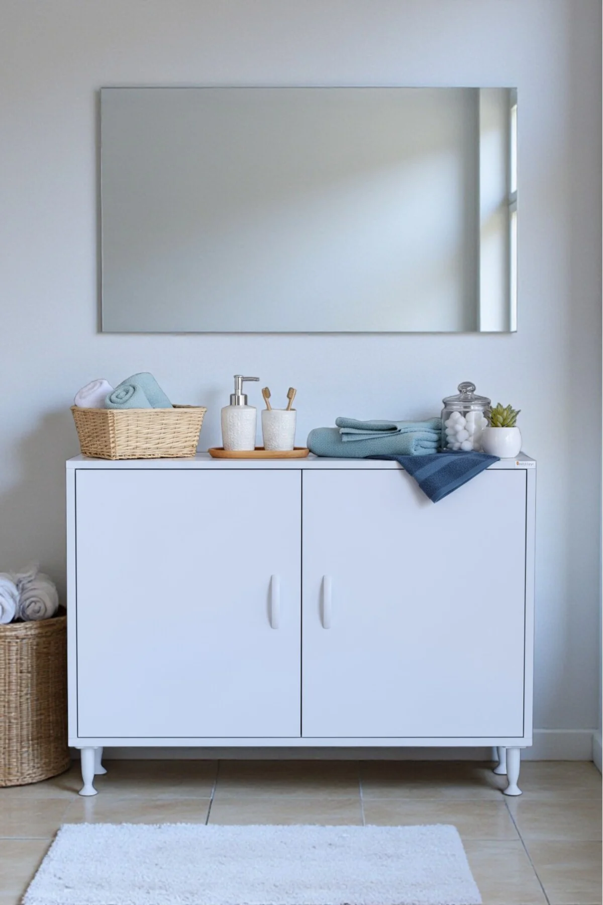 Sabir 95 cm 2 Raflı Beyaz Banyo Mutfak Dolabı 3 Bölmeli Çok Amaçl