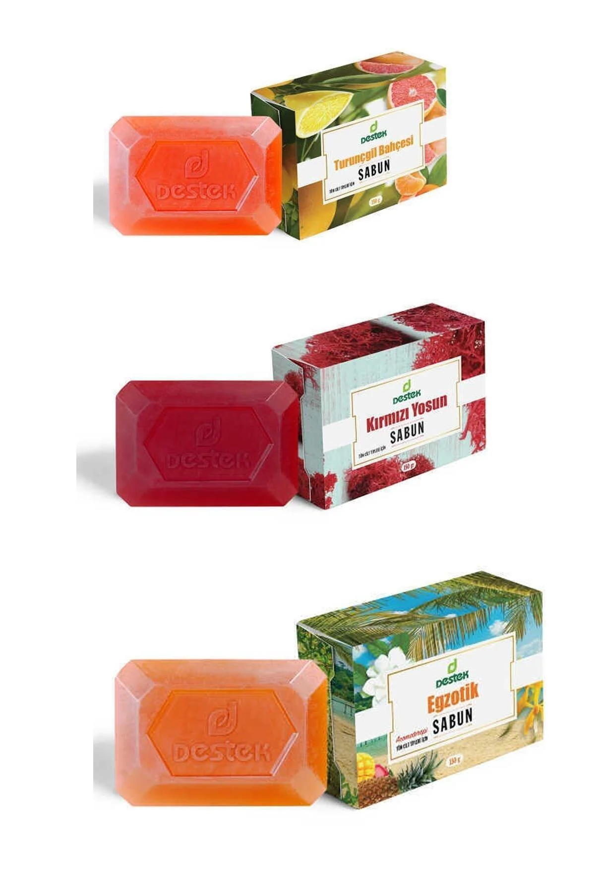 Sabun Seti kırmızı Yosun - Egzotik -turunçgil 150 Gr X 3