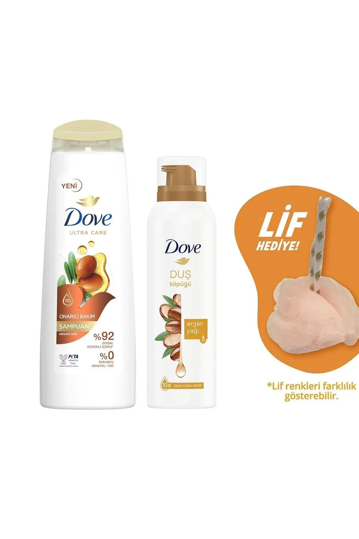 Saç Bakım Şampuanı Argan Yağı 400 ml + Köpük Duş Jeli Argan Yağı 200 ml + Duş Lifi Saç Bakım Şampuanı Argan Yağı 400 ml + Köpük Duş Jeli Argan Yağı 200 ml + Duş Lifi