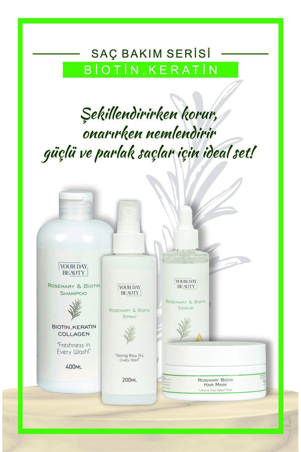 Saç Bakım Seti – Dökülme Karşıtı Biotin Keratin Kolajen Biberiye 