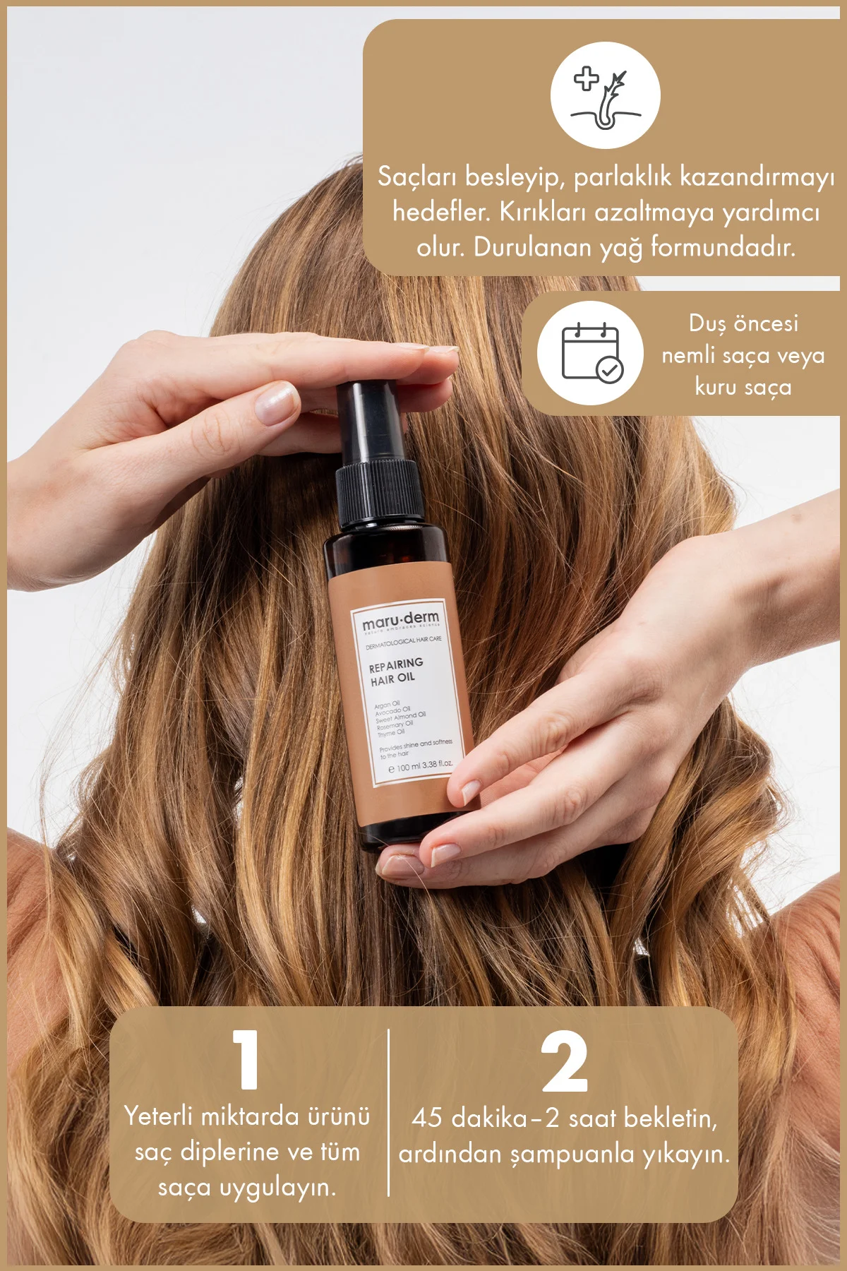 Saç Bakım Yağı 100 ML | Biberiye Yağı, Argan Yağı, Avokado & Keki