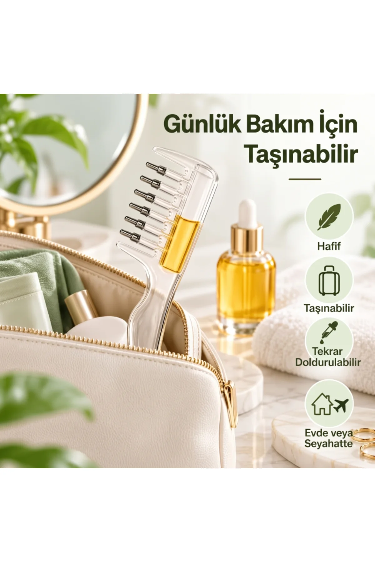 Saç Bakım Yağı Uygulama Tarağı - Serum Tarağı - Yeniden Doldurulabilir Hazne - Görsel 3