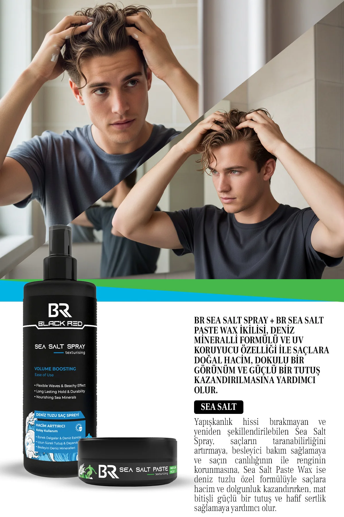 Saç Deniz Tuzu Spreyi - Sea Salt Spray & Wax Saç Şekillendirici Mat Wax Sea Salt Paste - 2'li Set Fiyatı, Yorumları ve Özellikleri