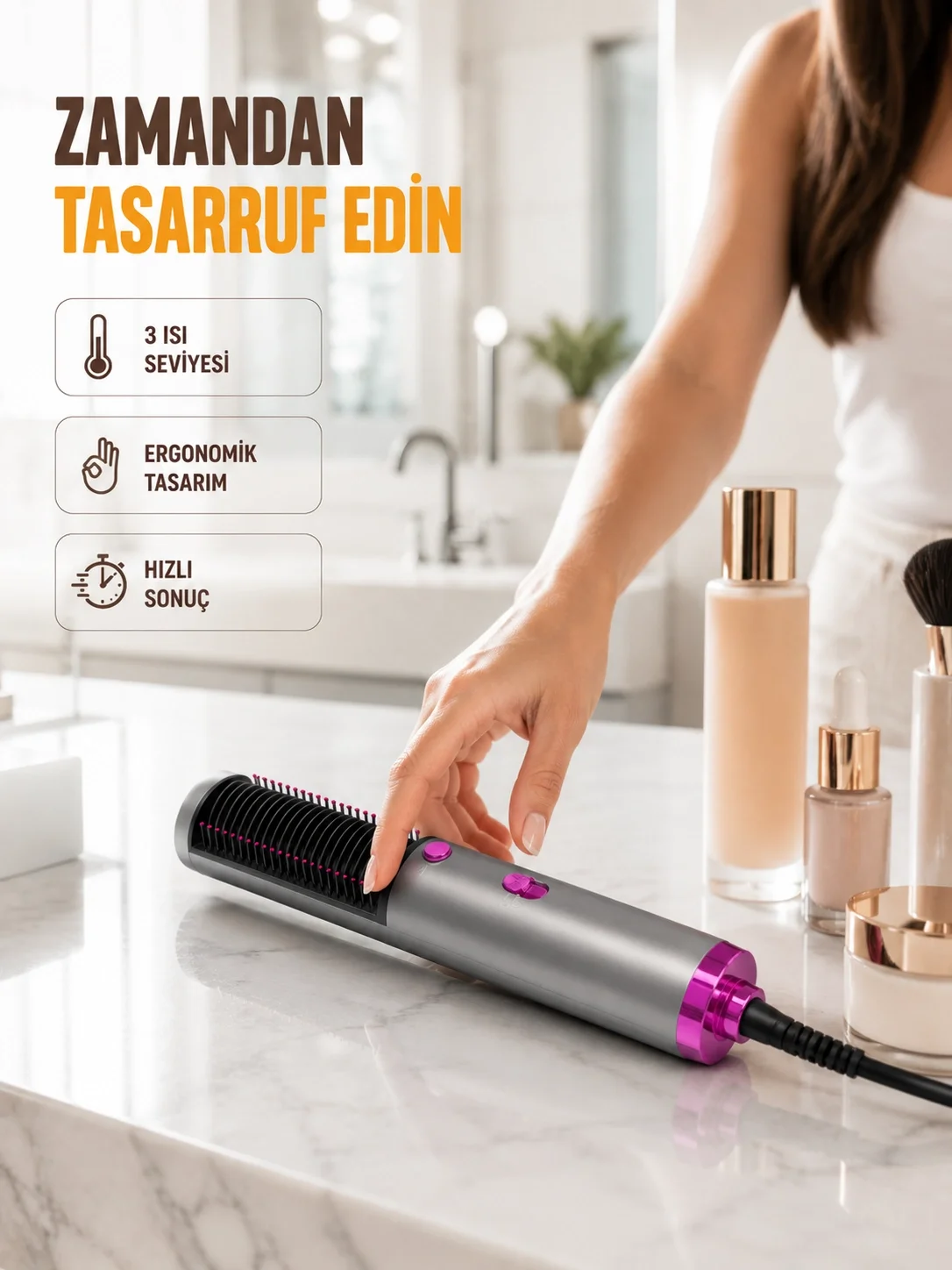 Saç Düzleştirme ve Hacimlendirme Fonksiyonlu Fırça
