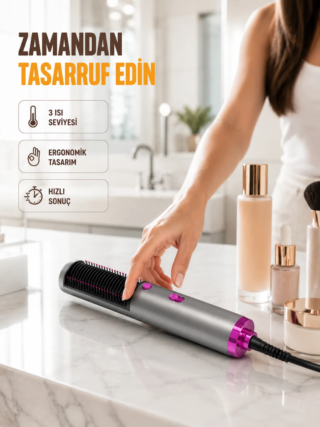 Saç Düzleştirme ve Hacimlendirme Fonksiyonlu Fırça Saç Düzleştirme ve Hacimlendirme Fonksiyonlu Fırça