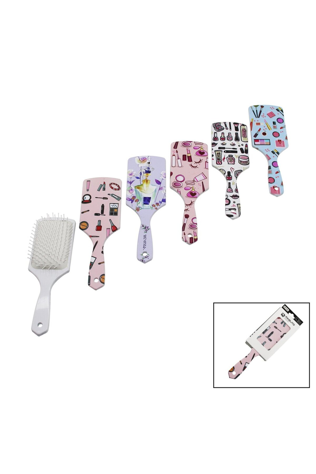 Ok Aksesuar Saç Firçasi - Tarak Plastik Renkli Desenli Sap - Beyaz Firça Kill