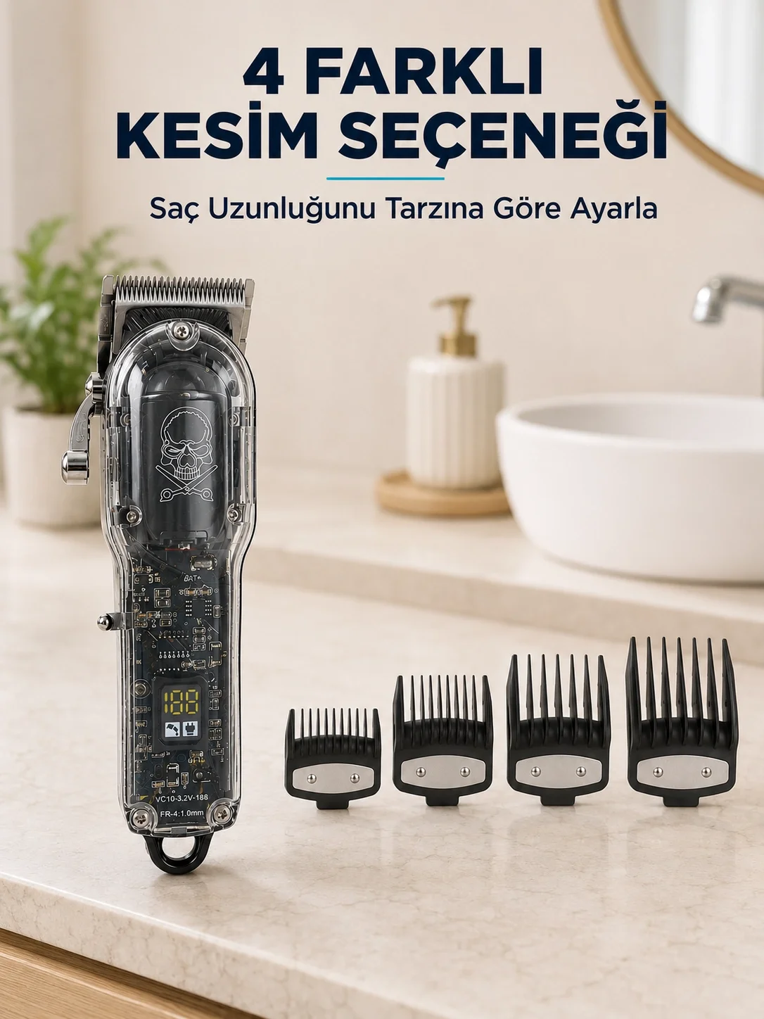 Saç Kesme ve Tıraş Makinesi 4 Kılavuz Taraklı Ayarlanabilir Bıçaklı LCD Ekranlı Şarj Edilebilir Profesyonel Tasarım Saç Kesme ve Tıraş Makinesi 4 Kılavuz Taraklı Ayarlanabilir Bıçaklı LCD Ekranlı Şarj Edilebilir Profesyonel Tasarım