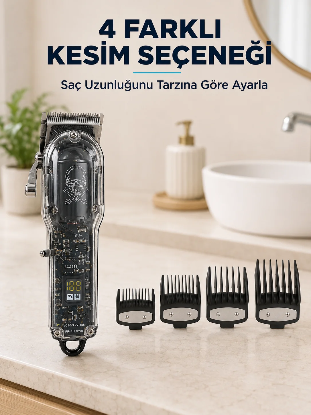 Saç Kesme ve Tıraş Makinesi 4 Kılavuz Taraklı Ayarlanabilir Bıçaklı LCD Ekranlı Şarj Edilebilir Profesyonel Tasarım Fiyatı, Yorumları ve Özellikleri
