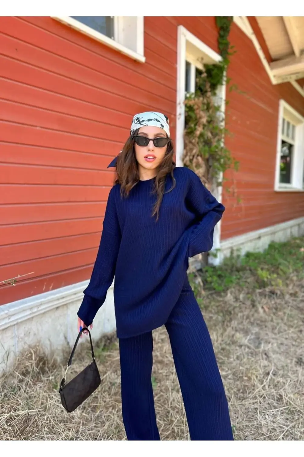 SAÇ ÖRGÜLÜ TESETTÜR  BİSİKLET YAKA KADIN TRİKO TAKIM