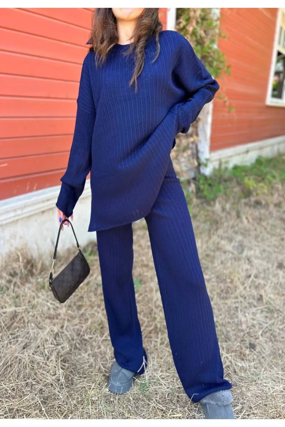 SAÇ ÖRGÜLÜ TESETTÜR  BİSİKLET YAKA KADIN TRİKO TAKIM