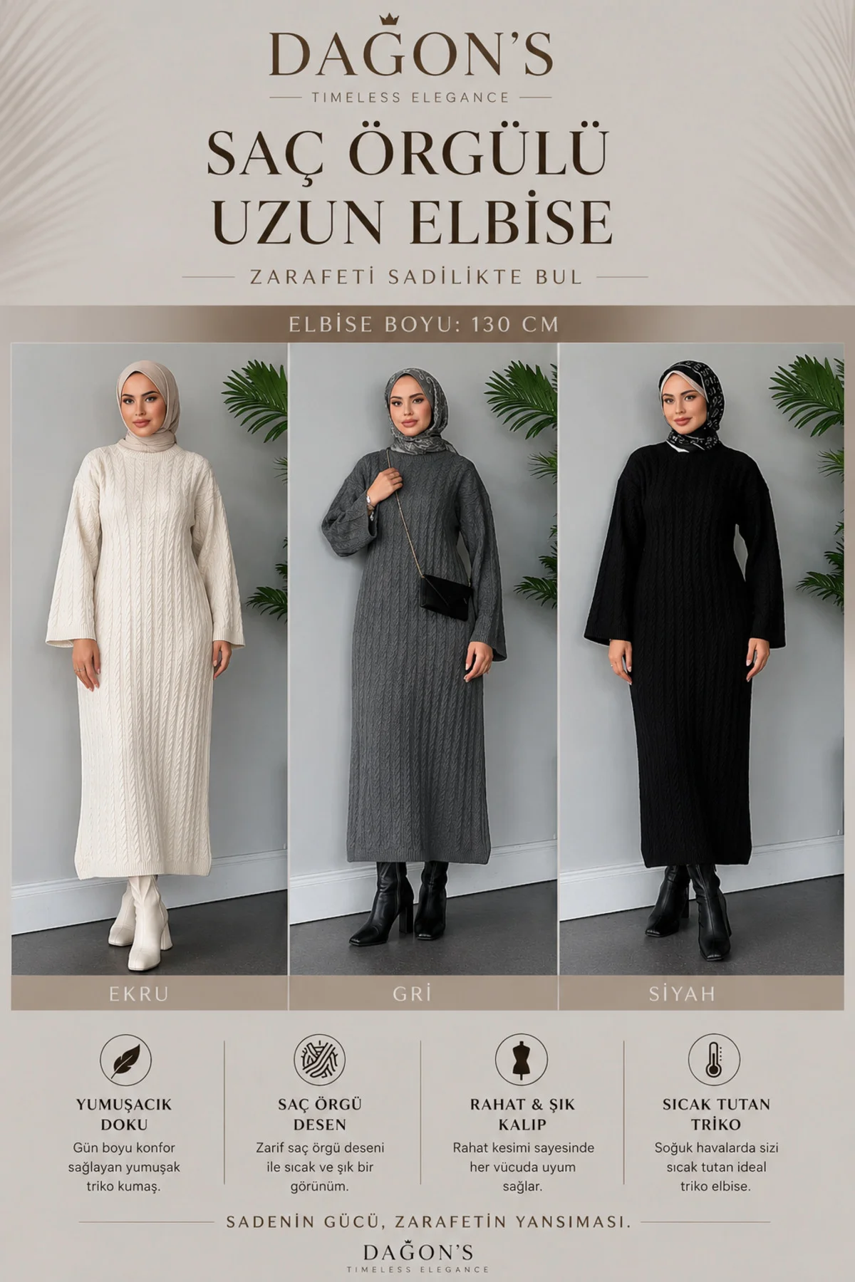 SAÇ ÖRGÜLÜ UZUN ELBİSE 130 cm