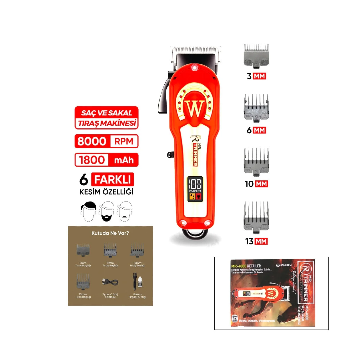Saç - Sakal Kesme Traş Makinesi Ayarlanabilir Bıçak - 0,1mm-0,5mm 8000rpm 6 Farklı Kesim Mr-4800 Bx40 Fiyatı, Yorumları ve Özellikleri