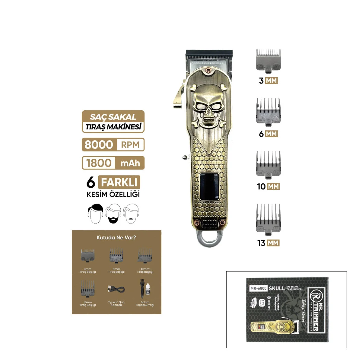 Saç - Sakal Kesme Traş Makinesi Ayarlanabilir Bıçak - 0,1MM-0,5MM 8000RPM 6 Farklı Kesim MR-6800 Fiyatı, Yorumları ve Özellikleri