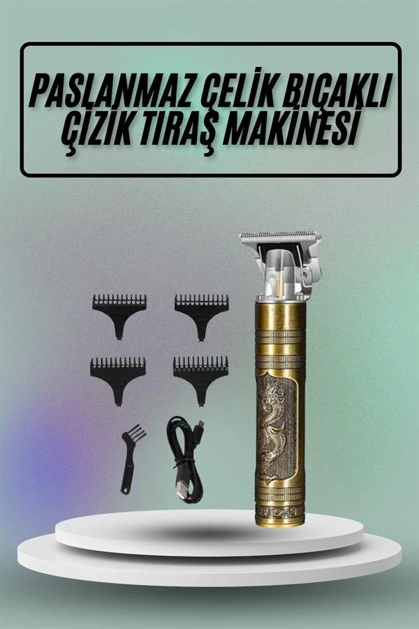 Saç Sakal Vücut Tıraş Makinesi Paslanmaz Çelik - 4 Adet Taraklı Çizik Atma Makinesi