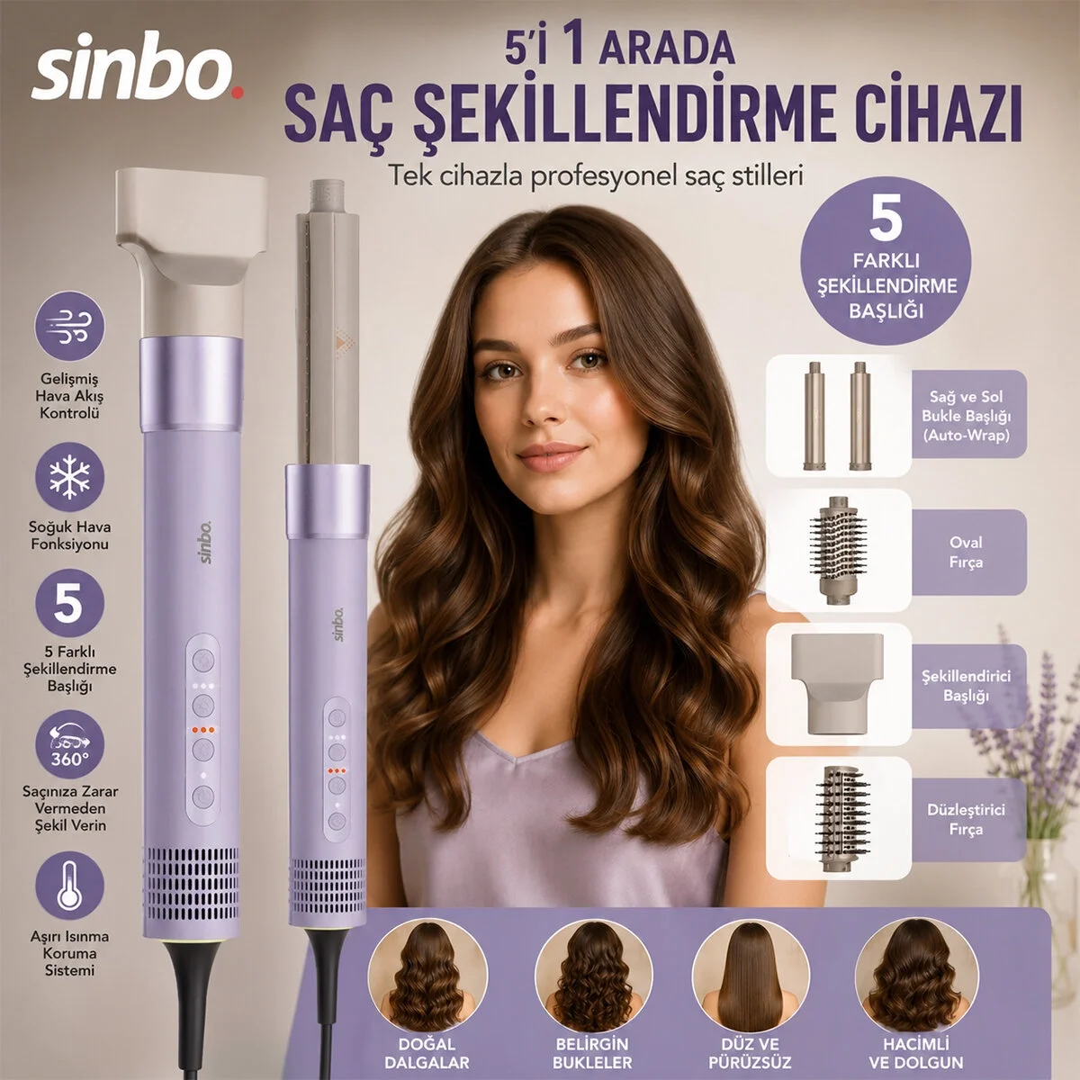 Saç Şekillendirme Cihazı 110.000rpm 5 Başlık - 3 Hız - Sıcaklık Ayar Shd-1760 Bx40 Fiyatı, Yorumları ve Özellikleri