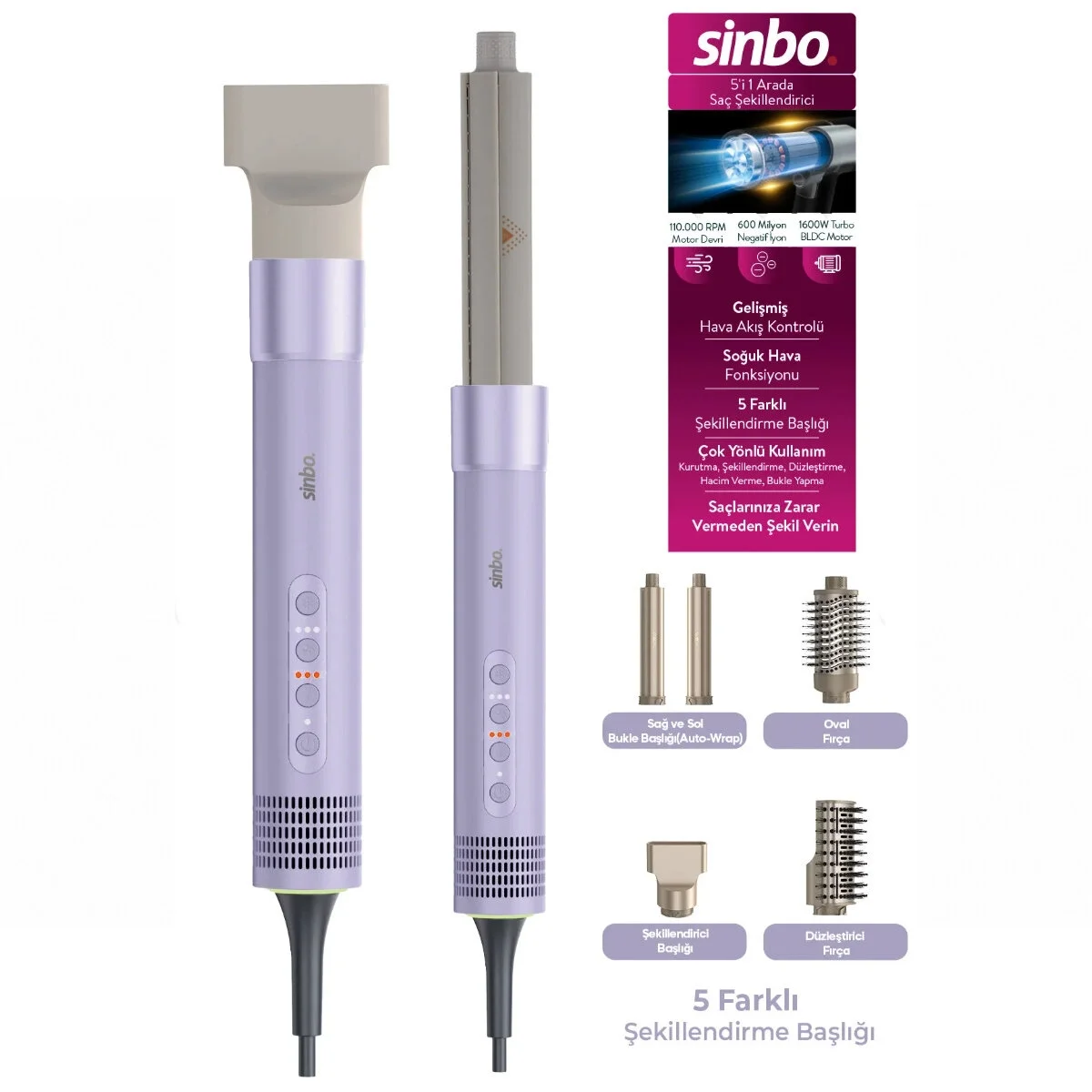 Saç Şekillendirme Cihazı 110.000rpm 5 Başlık - 3 Hız - Sıcaklık Ayar Shd-1760 Bx40 Fiyatı, Yorumları ve Özellikleri