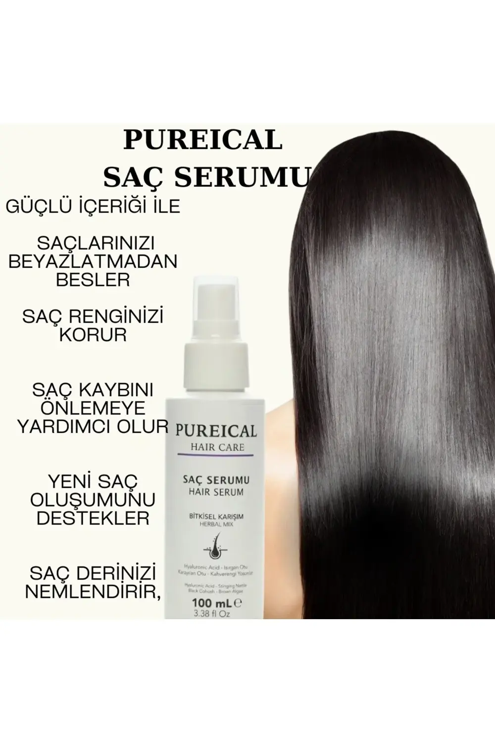 Pureical Saç Serumu, Bitkisel Kompleks, Saç Kaybını Önleyici, Saç Güçlendi