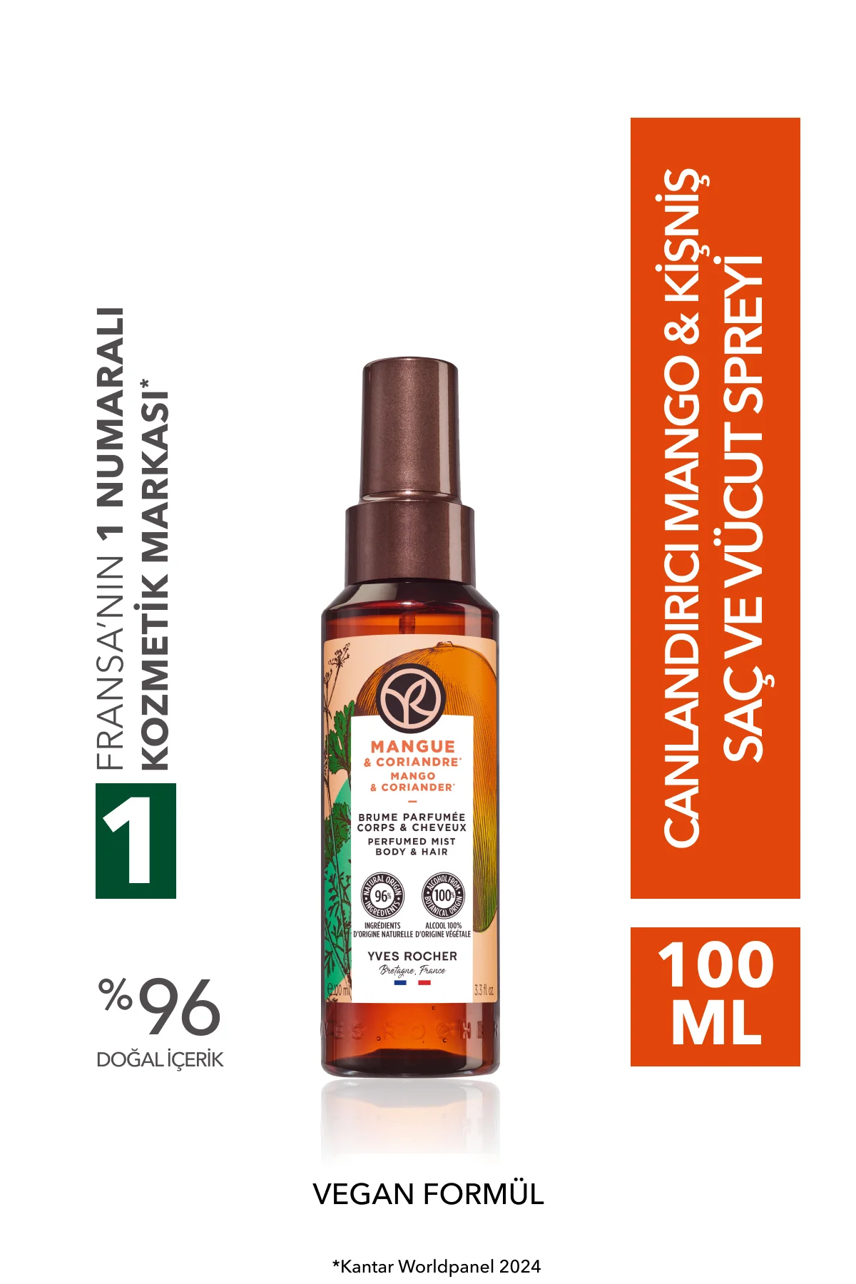 Saç ve Vücut Spreyi- Canlandırıcı Mango & Kişniş - Vegan-100ml