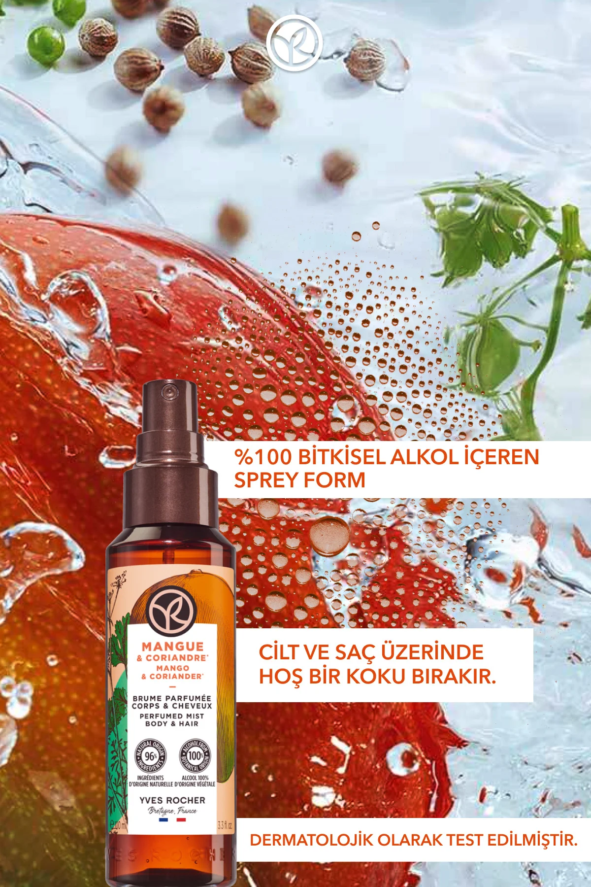 Saç ve Vücut Spreyi- Canlandırıcı Mango & Kişniş - Vegan-100ml