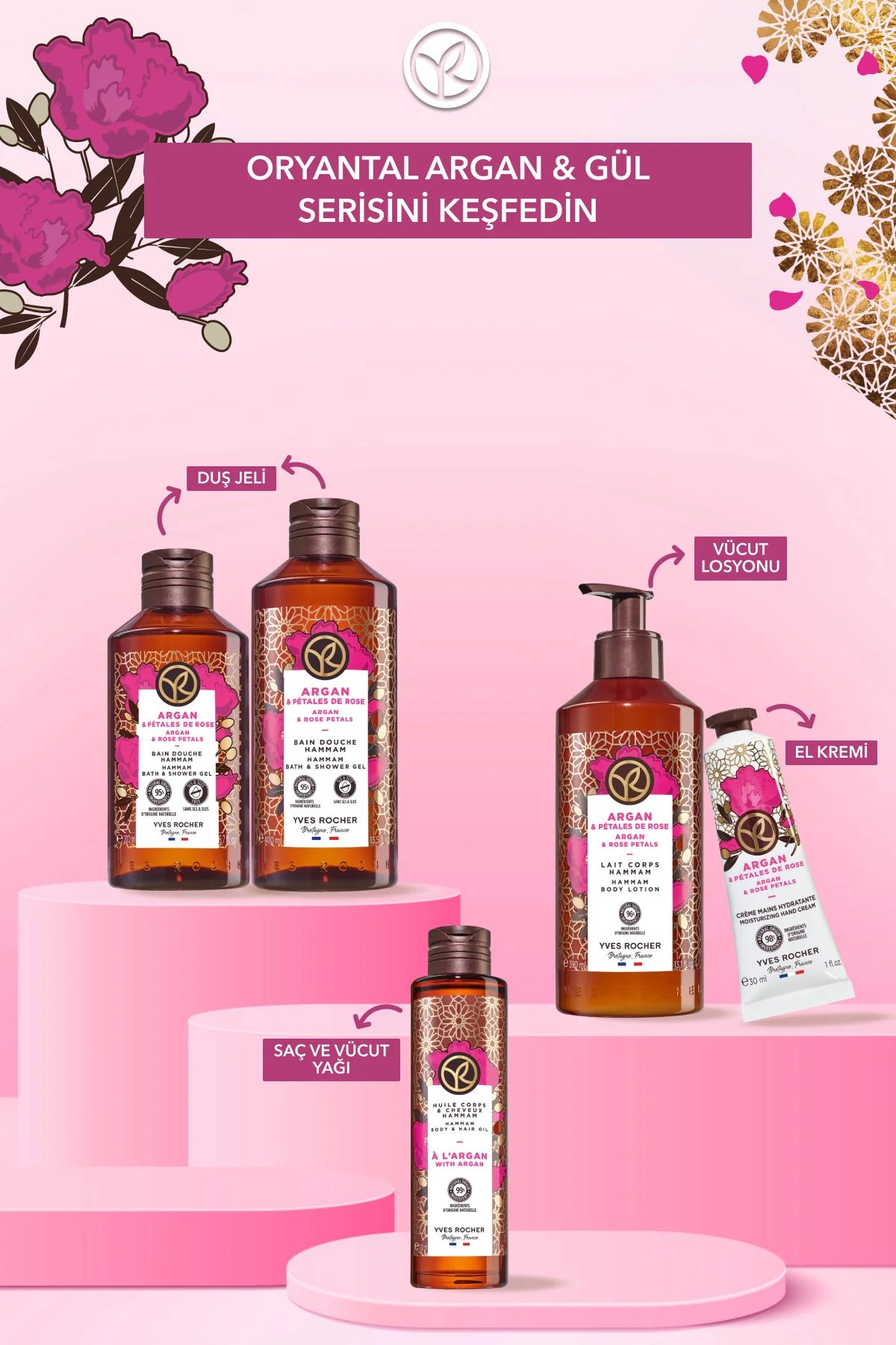Saç ve Vücut Yağı - Nemlendirici Besleyici Oryantal Argan Gül - V