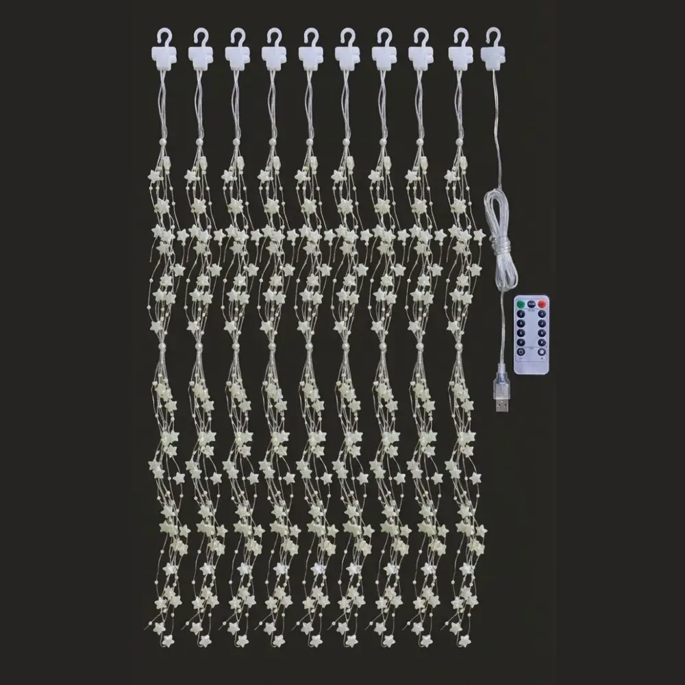 Saçaklı 3*3 Metre Yıldız Boncuklu Dekor Led USB Ev, Oda ve Organi