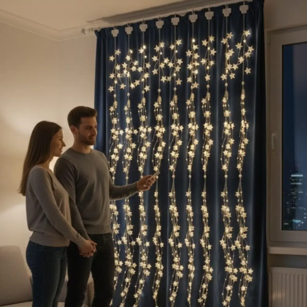 Saçaklı 3*3 Metre Yıldız Boncuklu Dekor Led USB Ev, Oda ve Organi