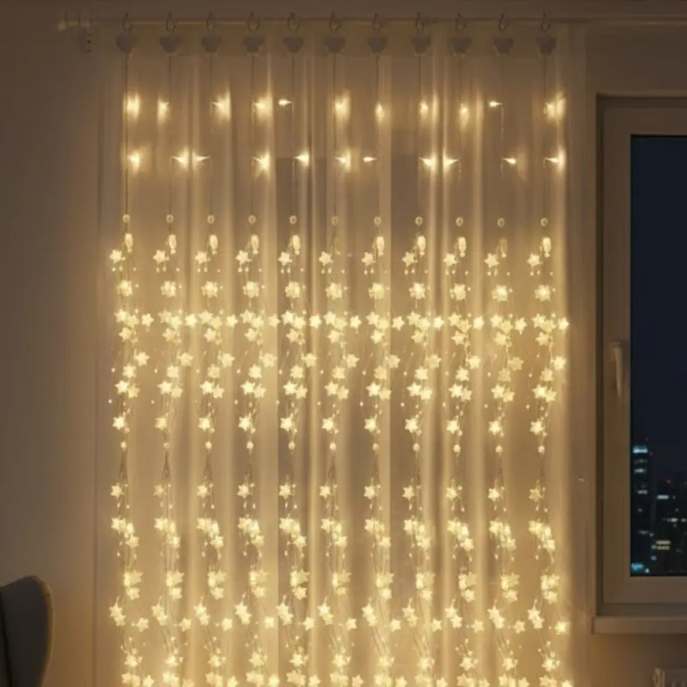 Saçaklı 3*3 Metre Yıldız Boncuklu Dekor Led USB Ev, Oda ve Organi