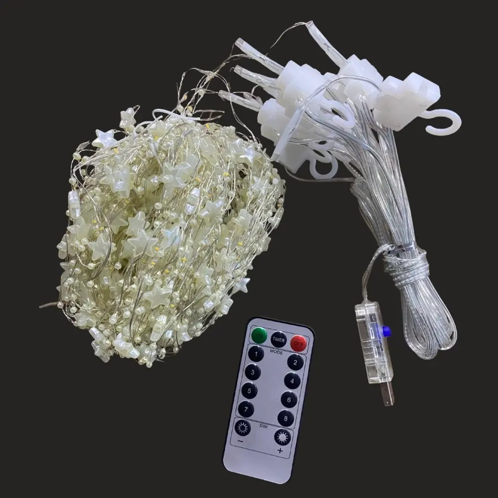 Saçaklı 3*3 Metre Yıldız Boncuklu Dekor Led USB Ev, Oda ve Organi
