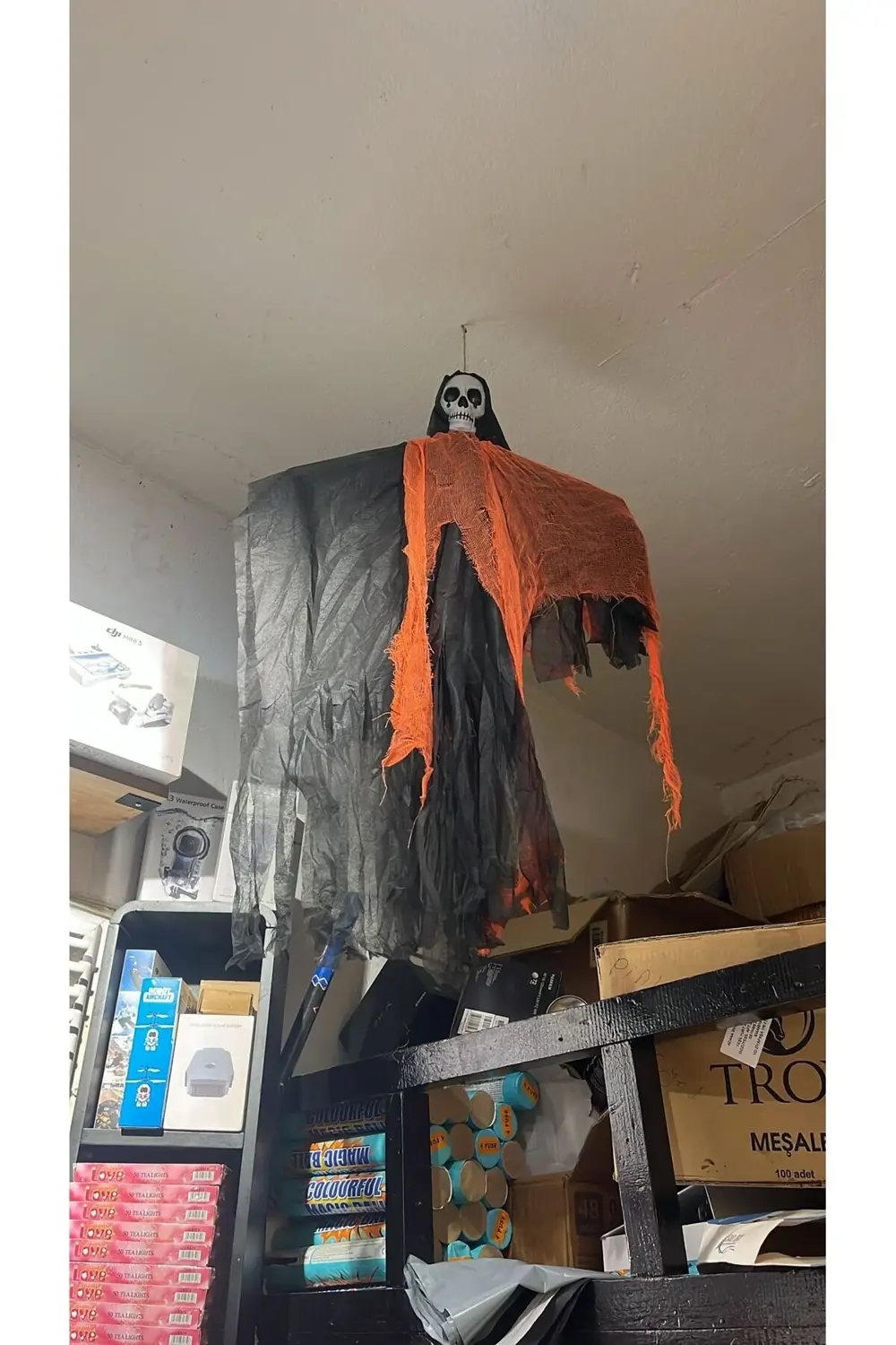 Saçaklı Sesli Işıklı Ürperti Kuru Kafa Korku Hayalet Asılabilir H