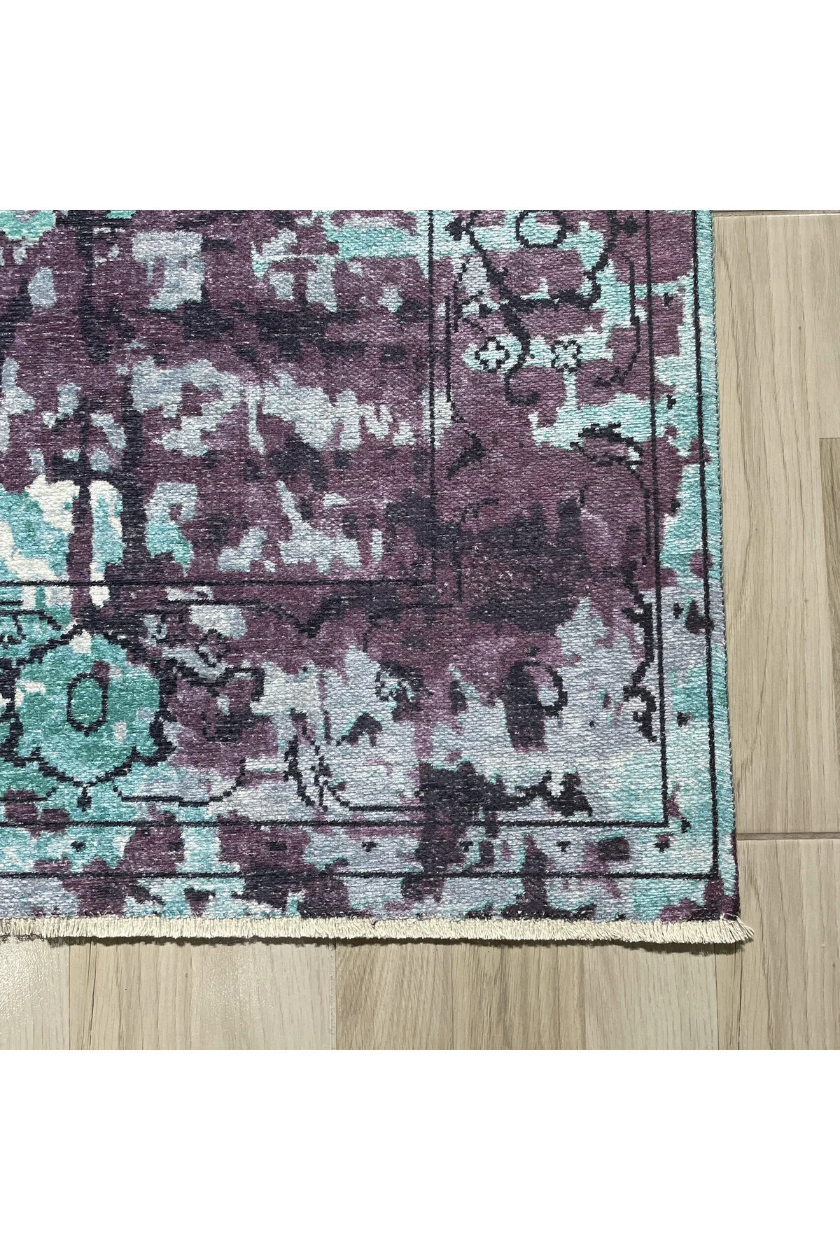 Saçaklı Şönil Pamuk Dekoratif Halı Kilim Yolluk Mor Mint Yeşili K