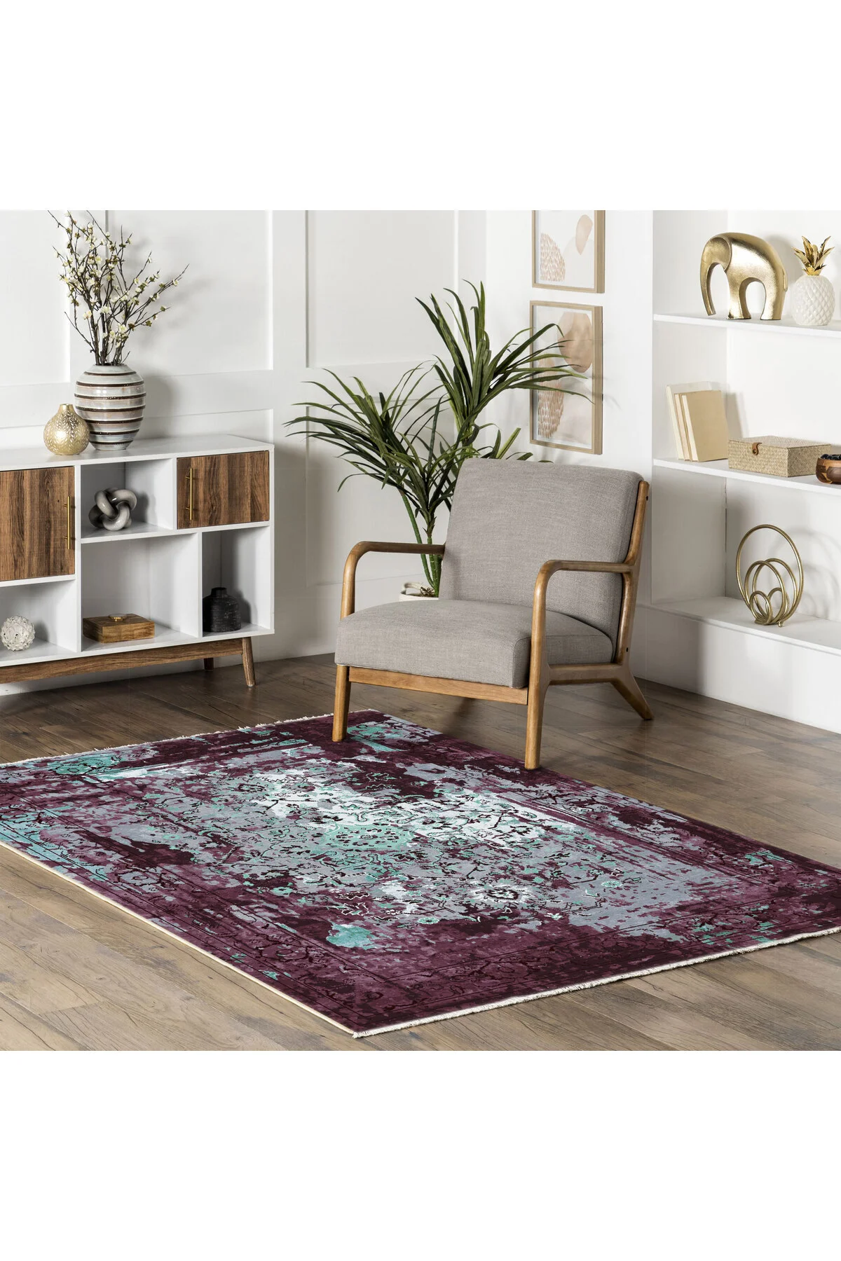 Saçaklı Şönil Pamuk Dekoratif Halı Kilim Yolluk Mor Mint Yeşili K