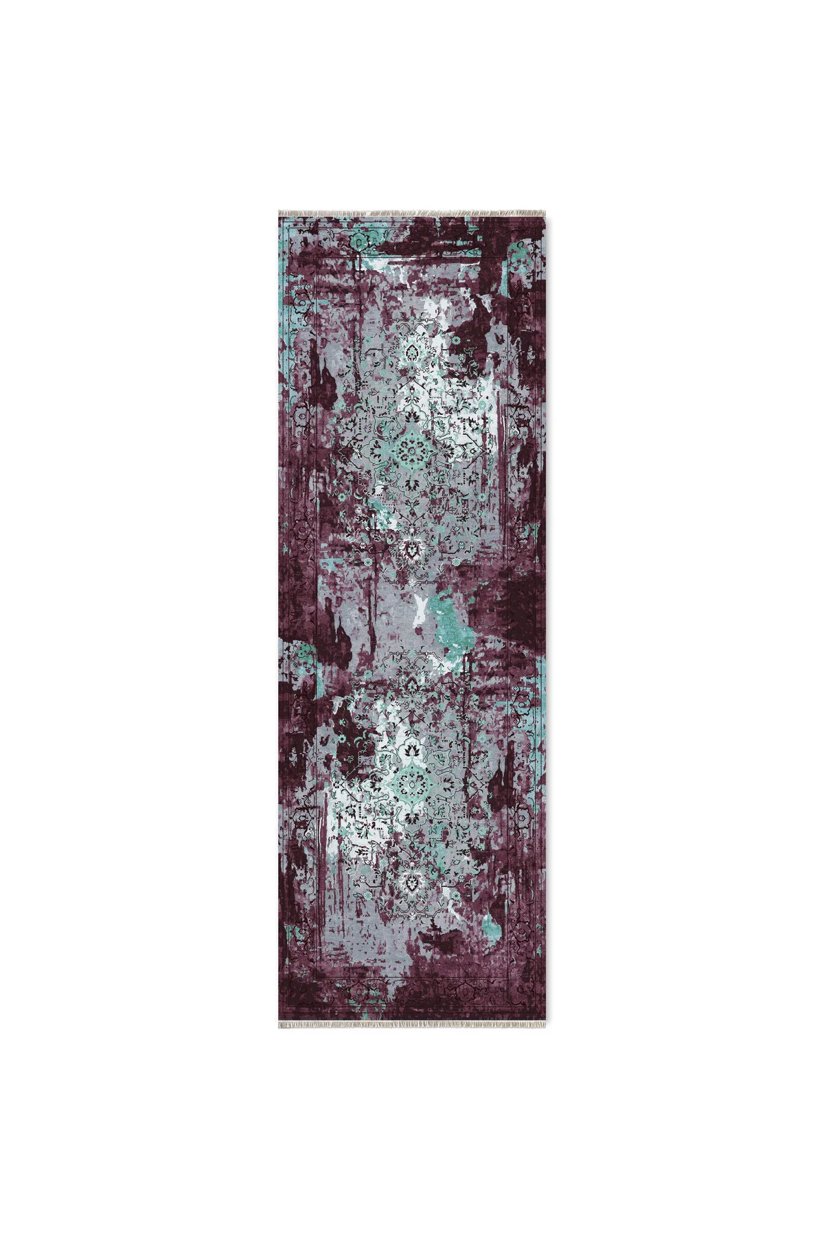 Saçaklı Şönil Pamuk Dekoratif Halı Kilim Yolluk Mor Mint Yeşili K