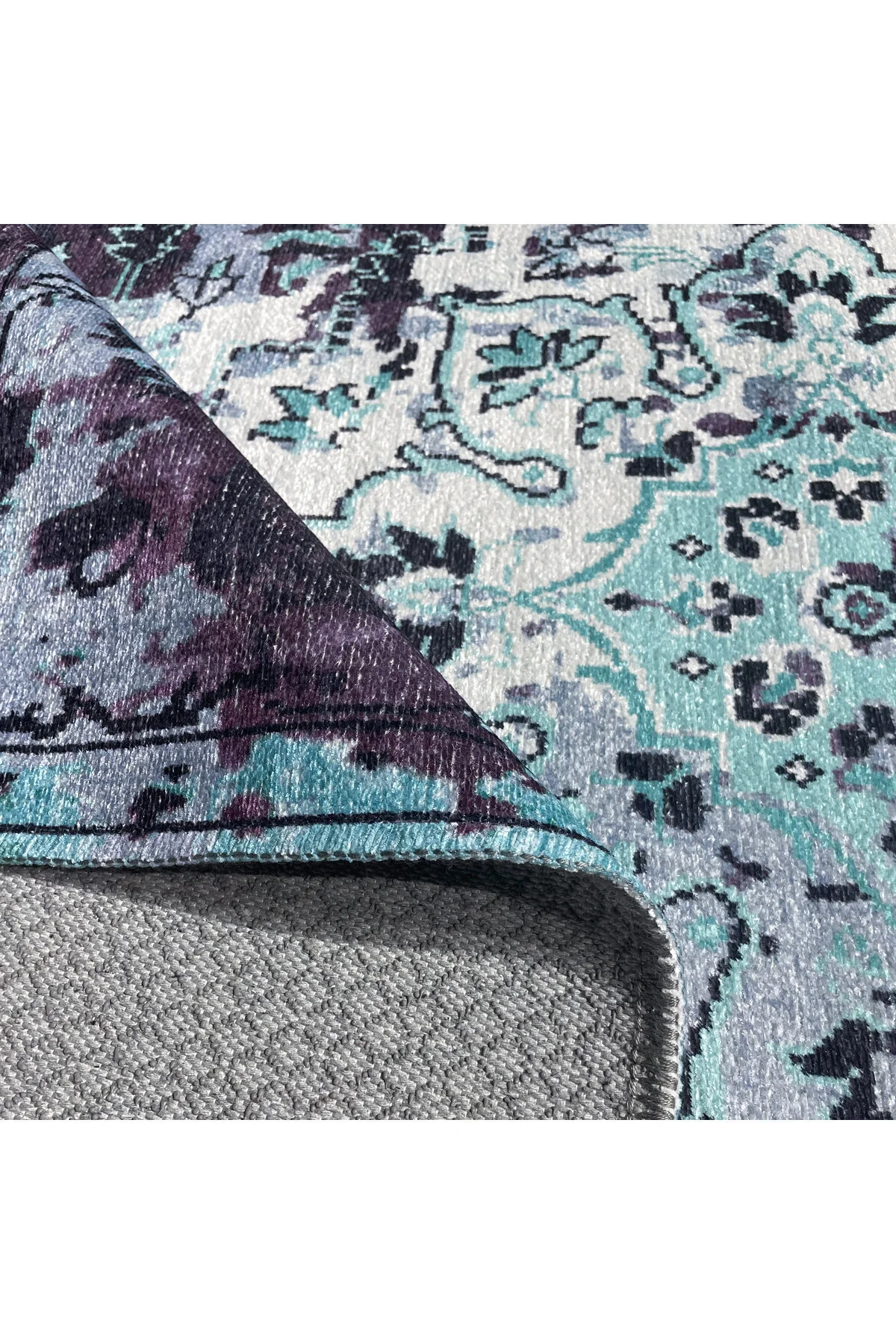 Saçaklı Şönil Pamuk Dekoratif Halı Kilim Yolluk Mor Mint Yeşili K