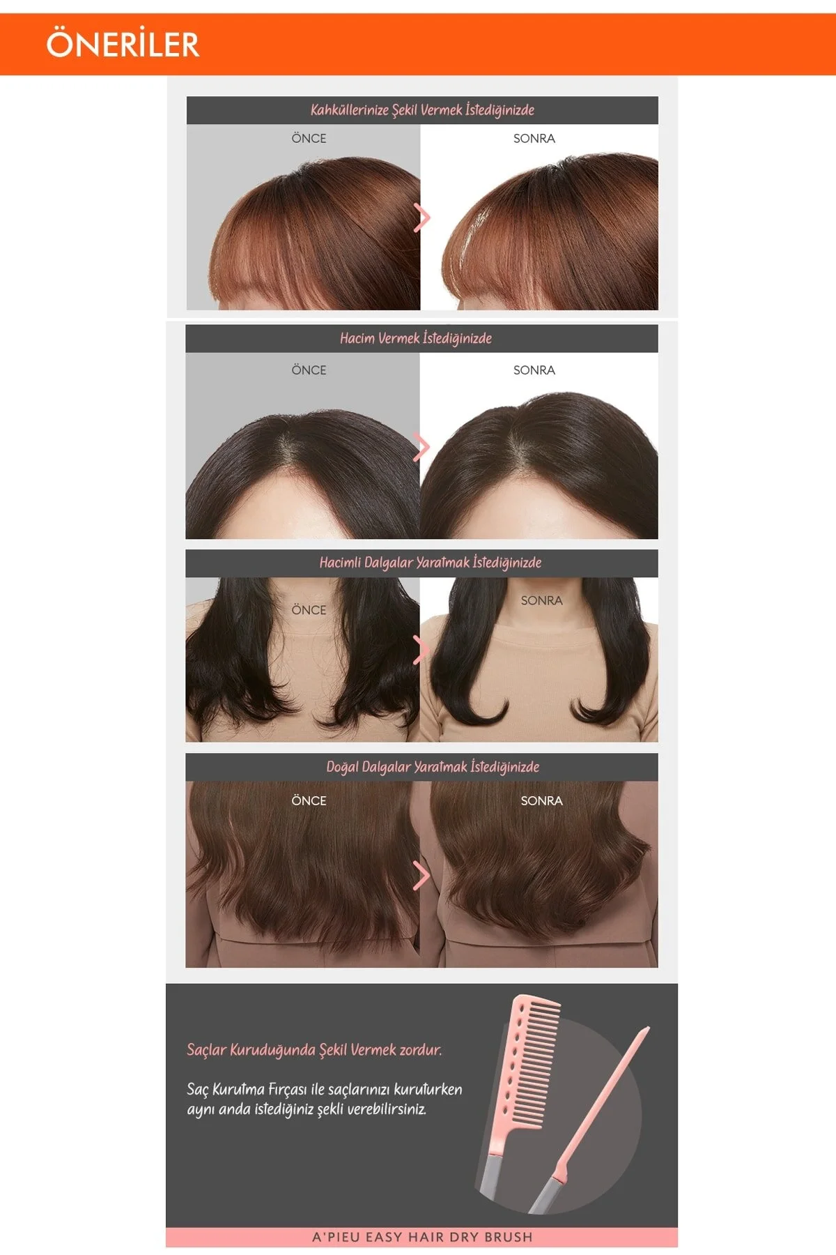 Saçlara Kolay Şekil Veren Saç Kurutma Fırçası Apıeu Easy Hair Dry