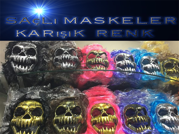 Saçlı Kuru Kafa İskelet Maske 1 Adet Saçlı Kuru Kafa İskelet Maske 1 Adet