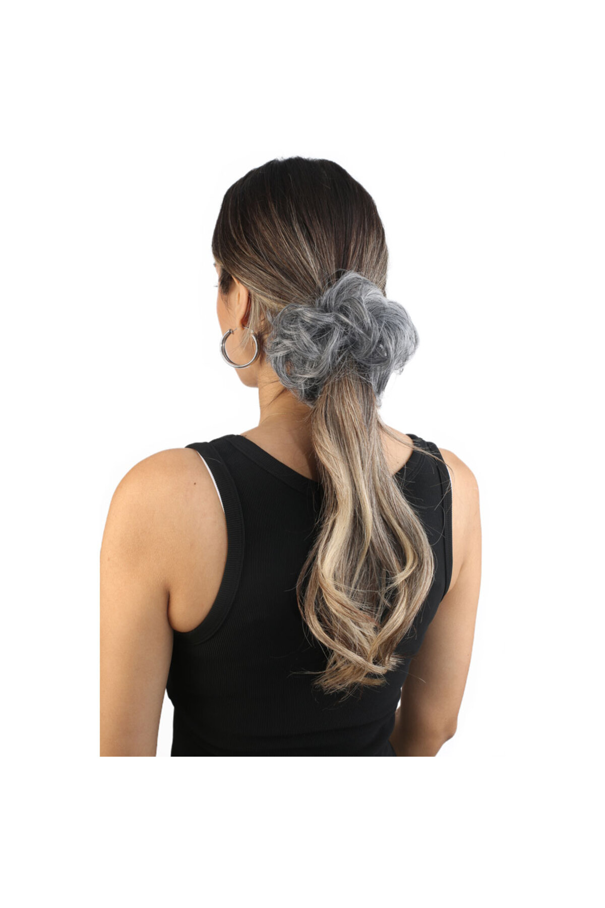 Byr Saçlı Lastikli Topuz Toka / Kırçıllı Gri