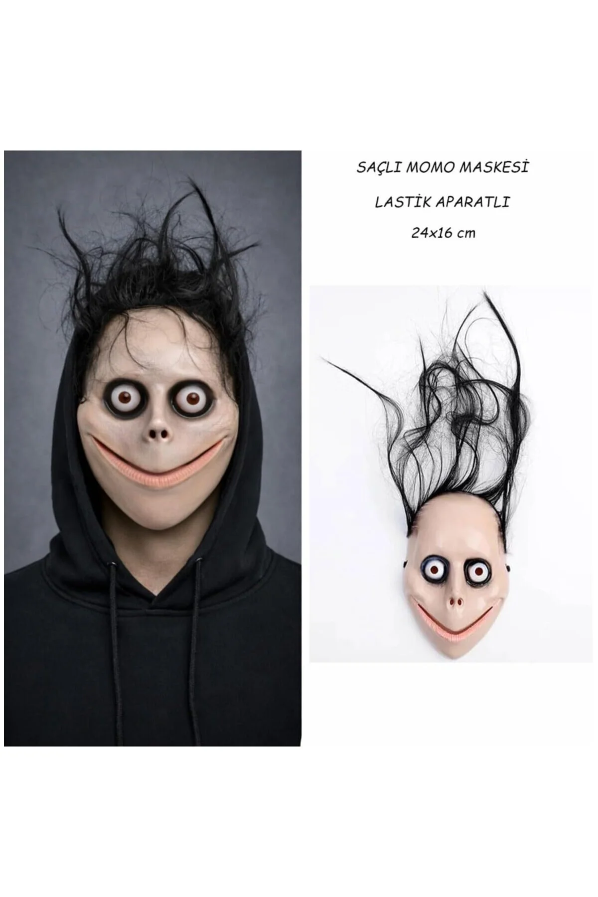 Saçlı Momo Korku Maskesi, Tek Ebat, SMRG035, Bej, Üniseks